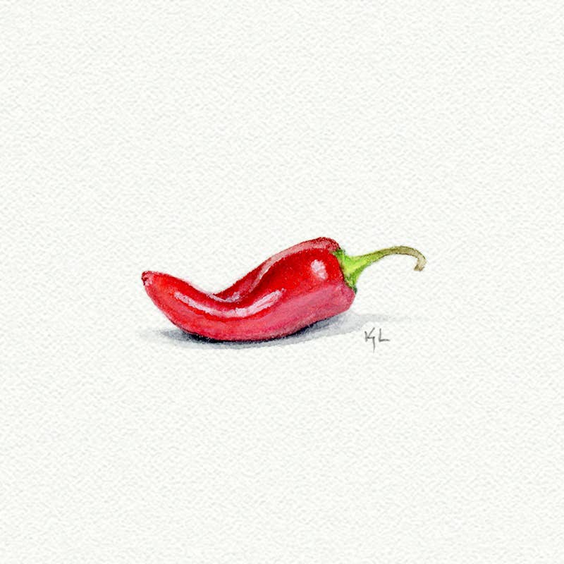 Chili Pepper Miniature Watercolor Print