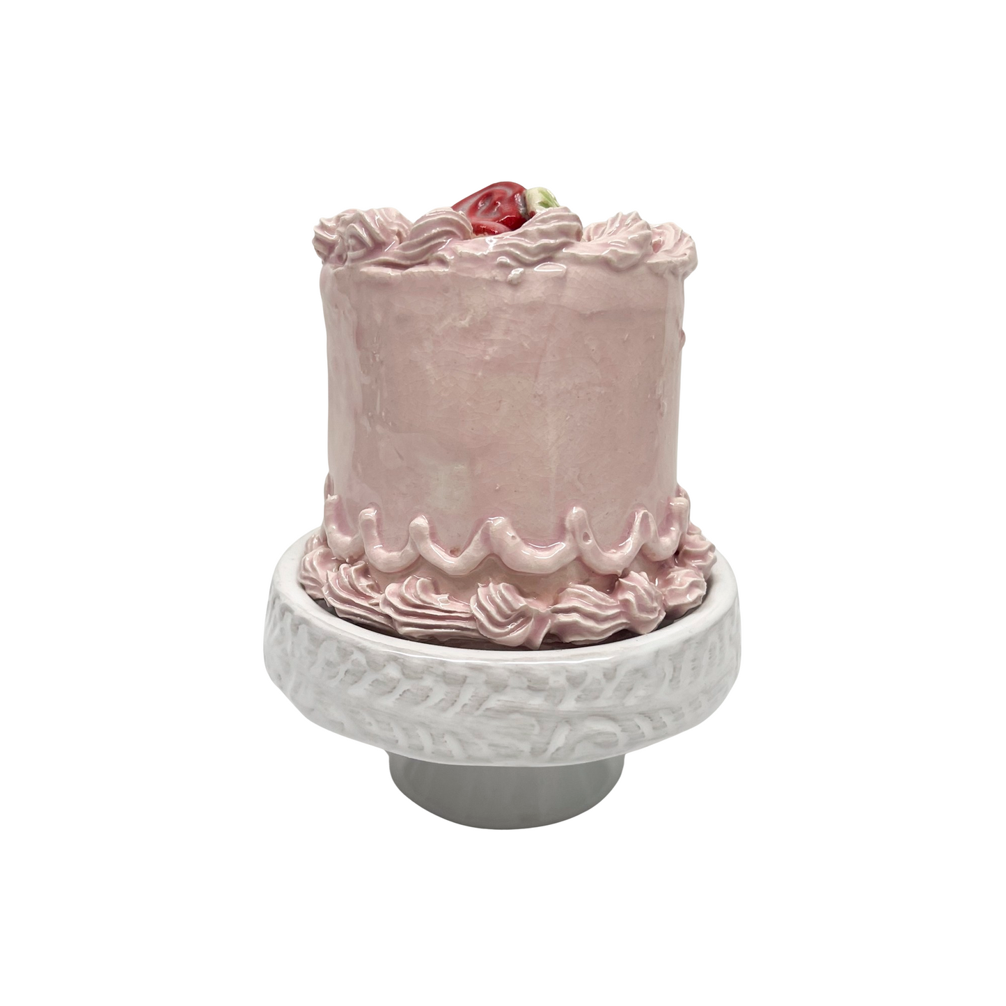 Pink Petite Cake With Red Rose On Pedestal 04