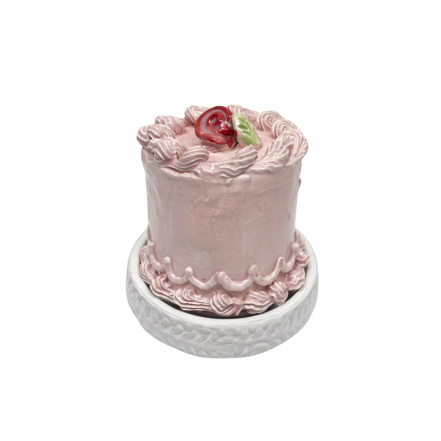 Pink Petite Cake With Red Rose On Pedestal 04