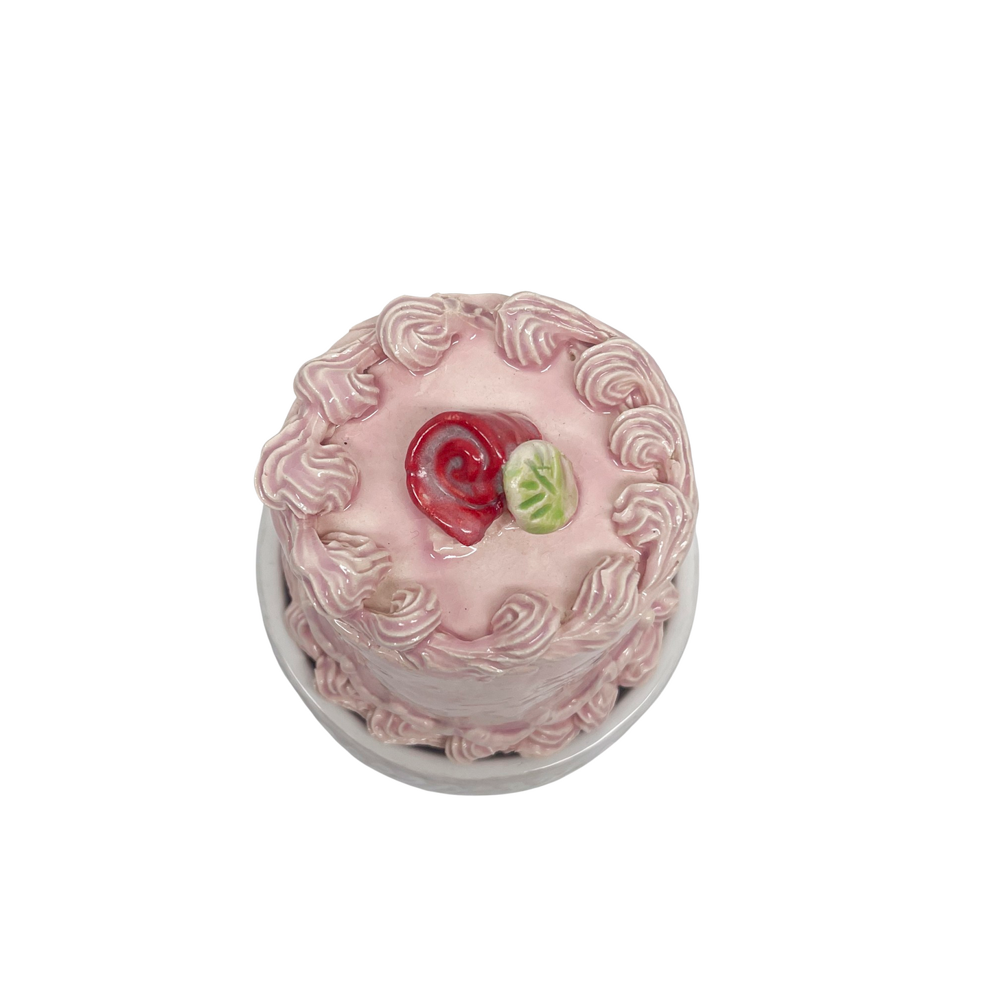 Pink Petite Cake With Red Rose On Pedestal 04