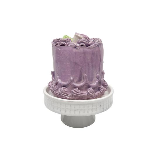 Purple Petite Cake With Purple Rose On Pedestal 05