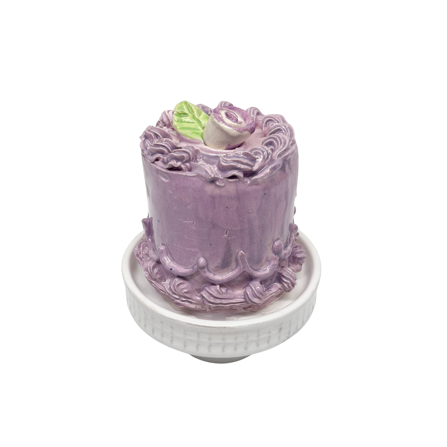 Purple Petite Cake With Purple Rose On Pedestal 05