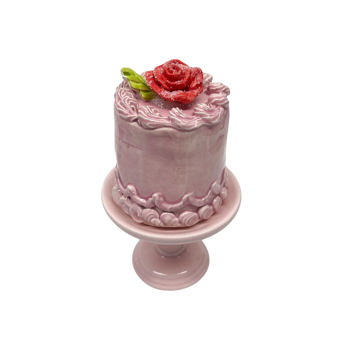 Pink Petite Cake With Rose On Pedestal 11