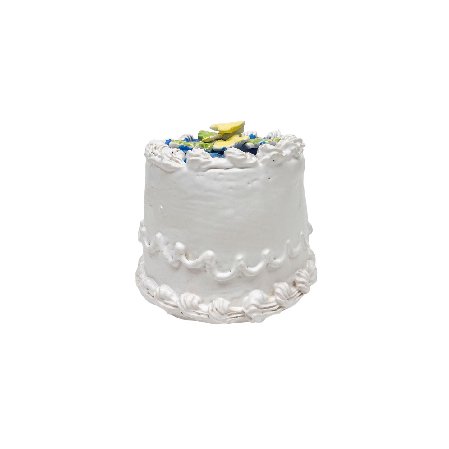 White Petite Cake with Blue Topping 56