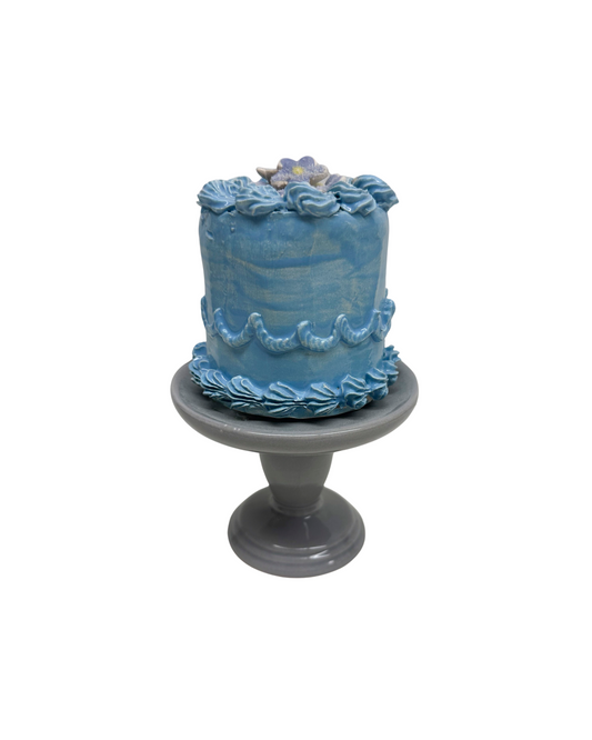 Blue Cake With Blue Flowers On Pedestal 15