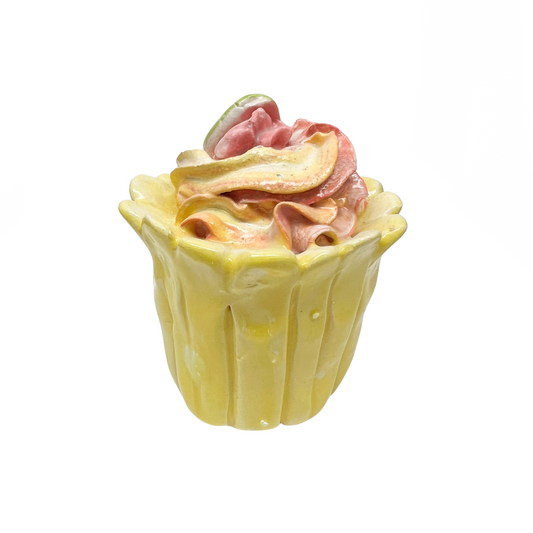 Yellow Swirl Cupcake With Pink Rose