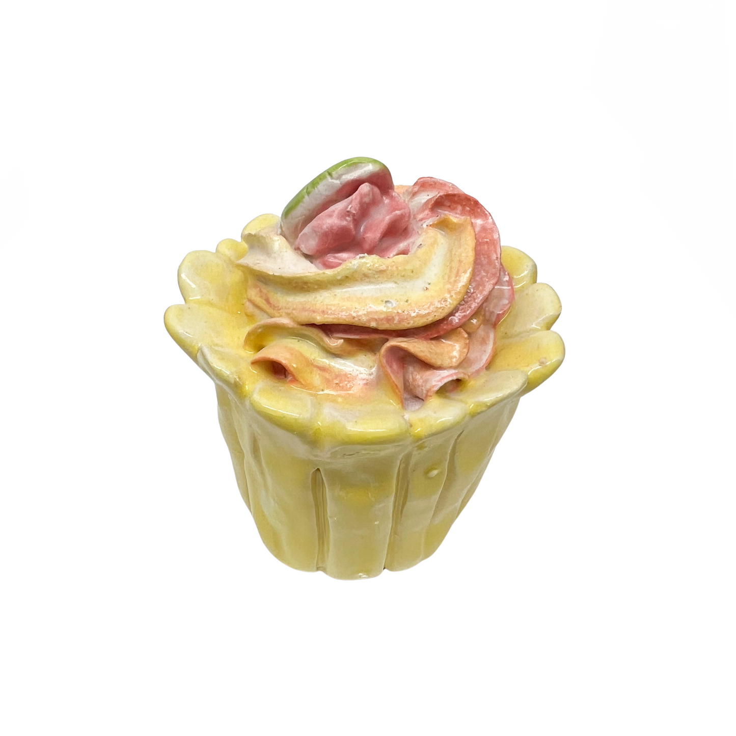 Yellow Swirl Cupcake With Pink Rose