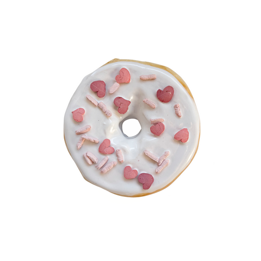 Vanilla Donut With Pink Mini Hearts And Sprinkles