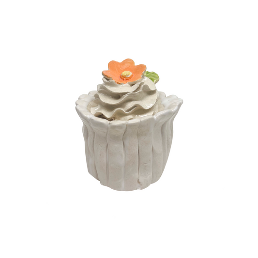 White Cupcake With Orange Flower