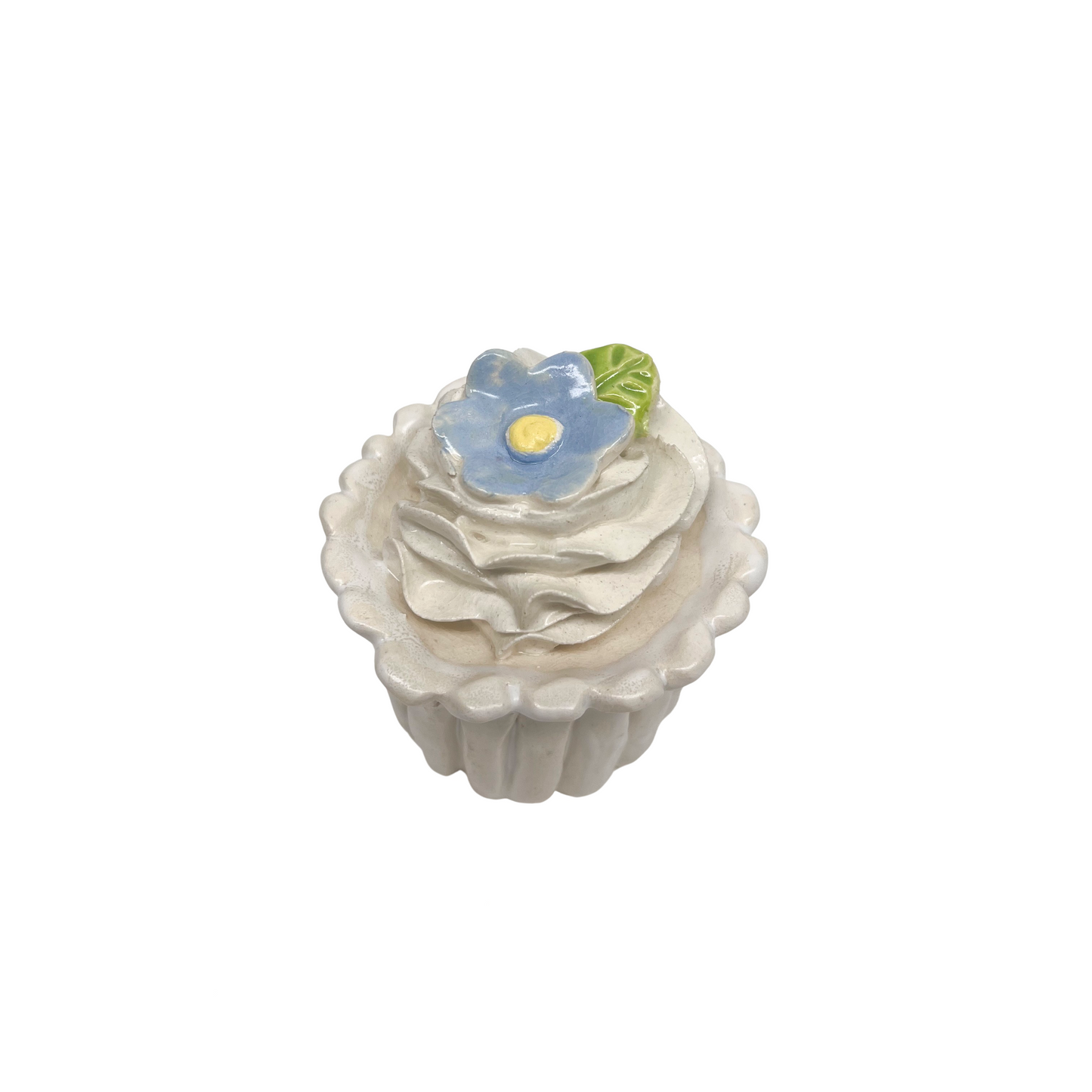 White Cupcake With Blue Flower