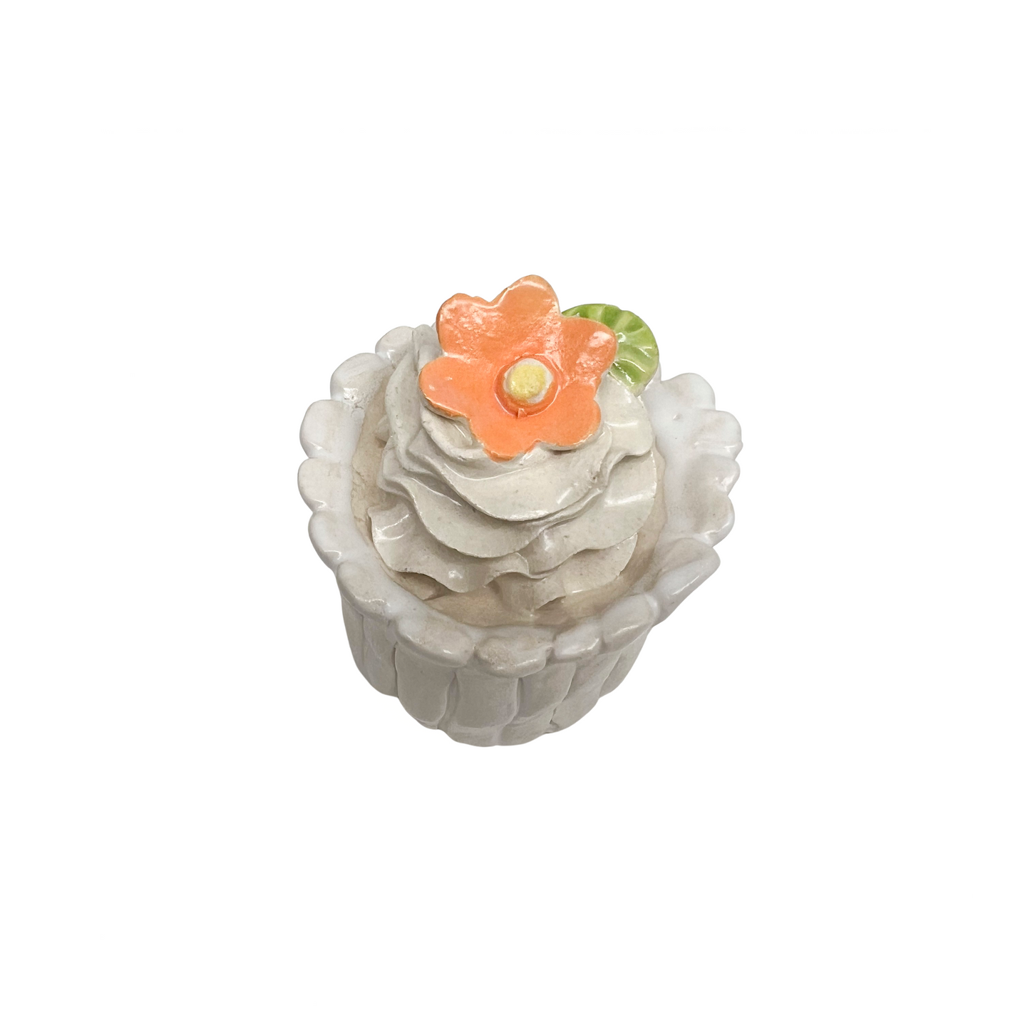 White Cupcake With Orange Flower