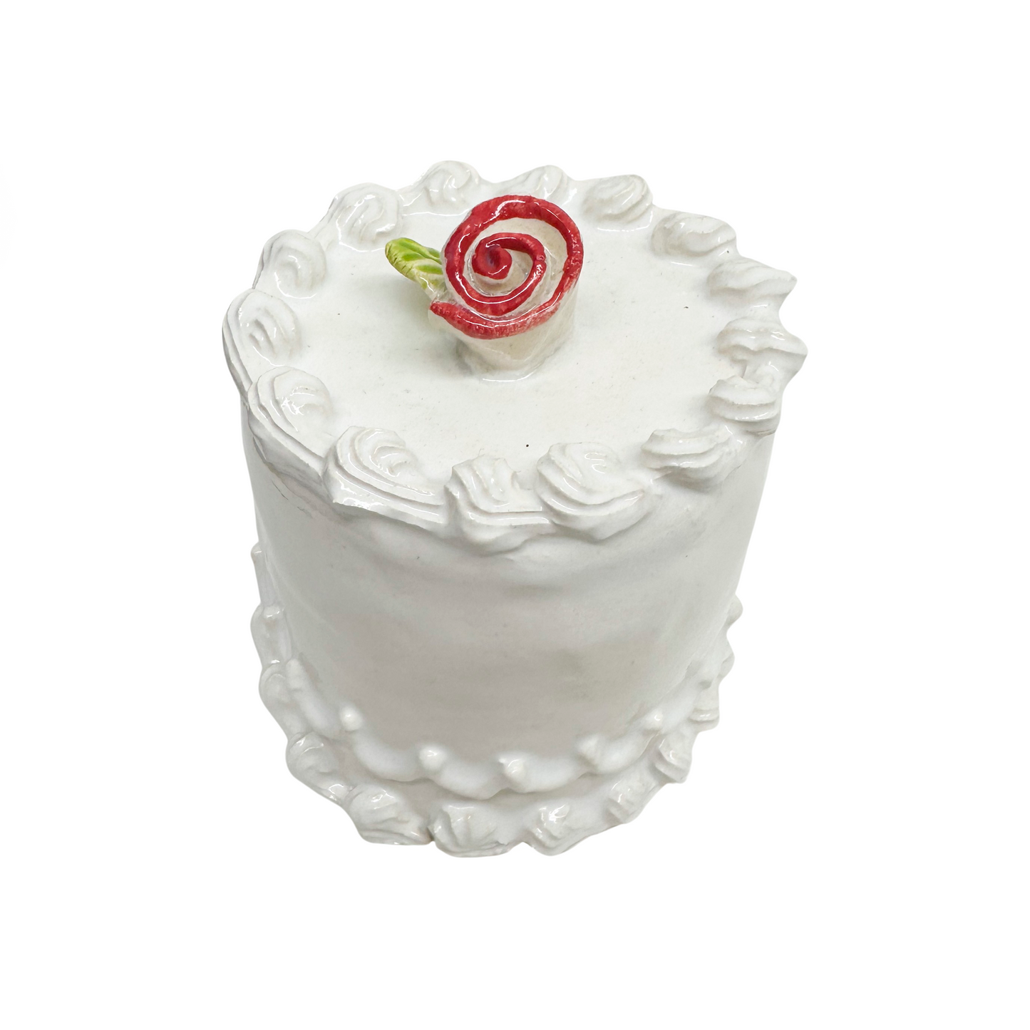 White Petite Cake With Red Rosette