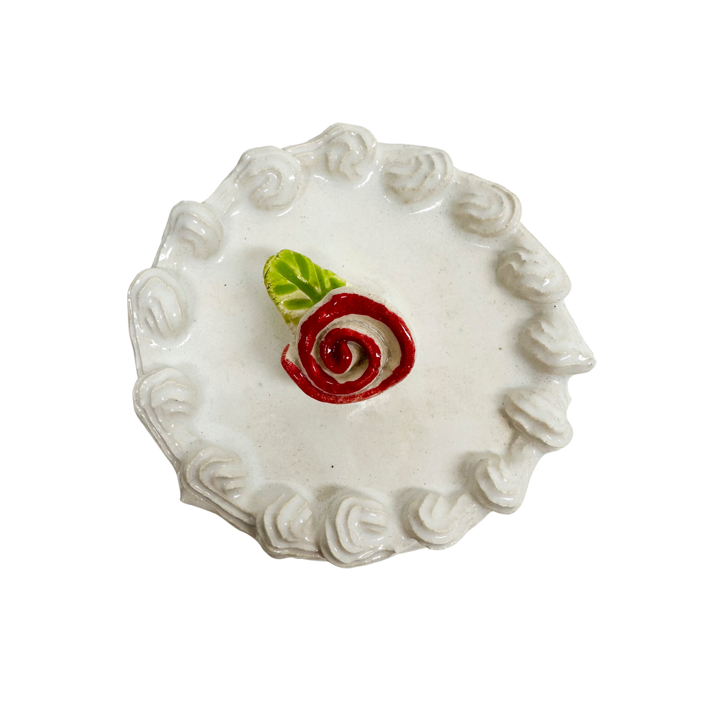 White Petite Cake With Red Rosette